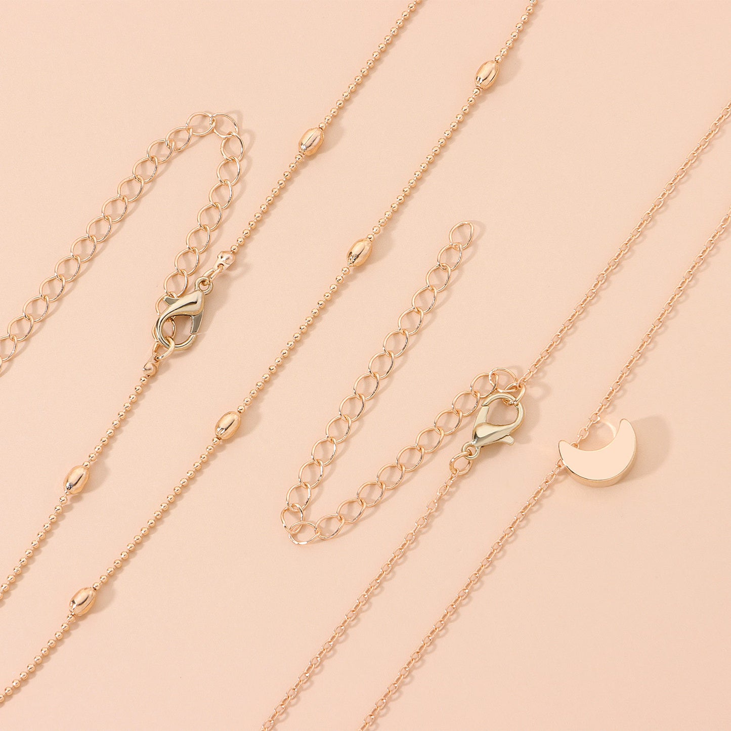 European and American cross-border jewelry, moon simple tide girl, street photography necklace, copper peach heart multi-layered collarbone necklace