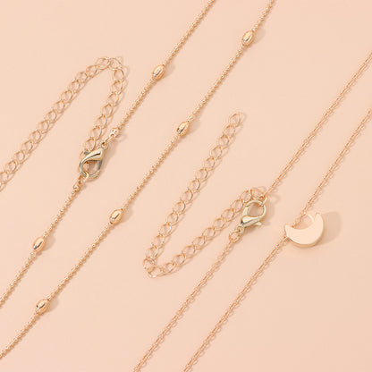 European and American cross-border jewelry, moon simple tide girl, street photography necklace, copper peach heart multi-layered collarbone necklace