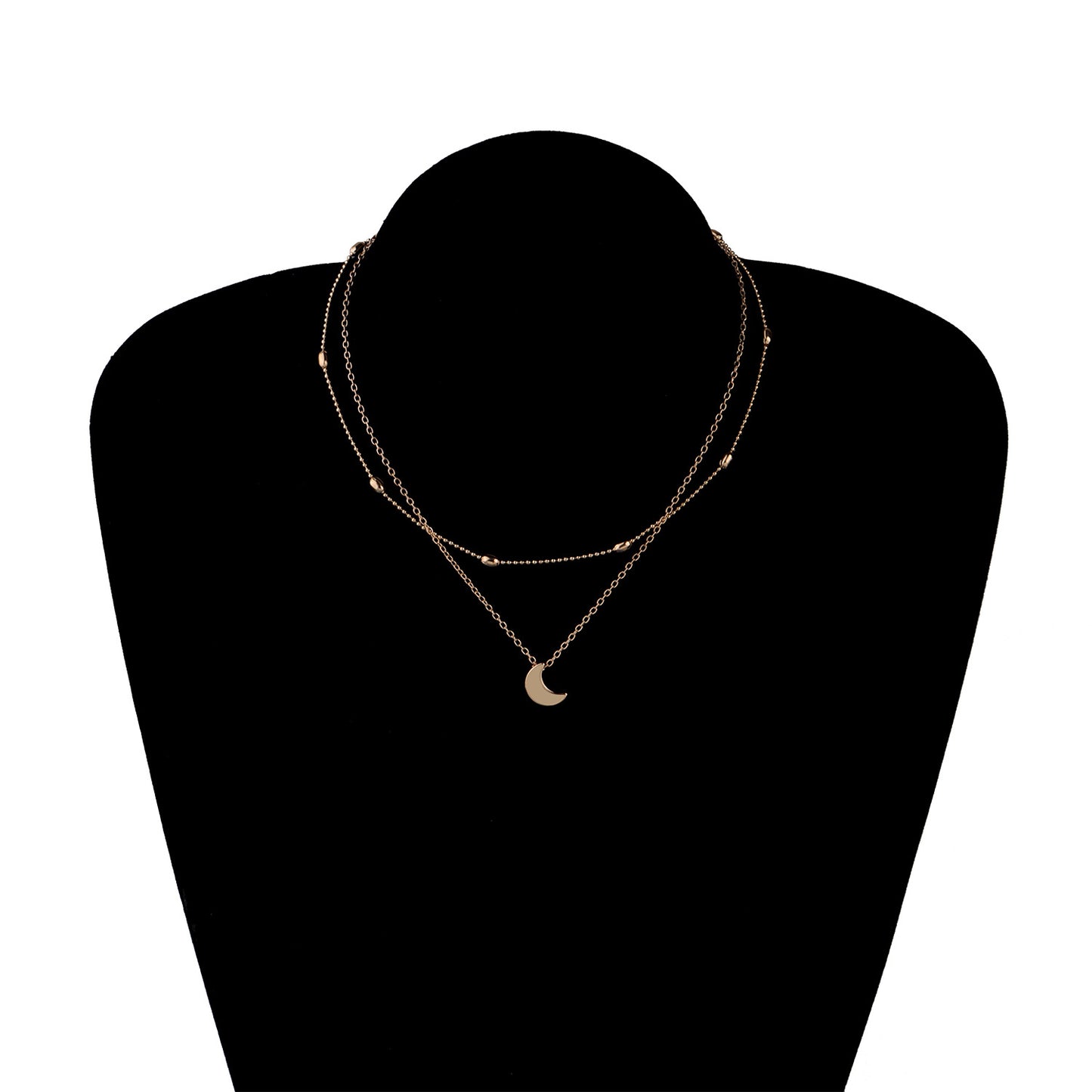 European and American cross-border jewelry, moon simple tide girl, street photography necklace, copper peach heart multi-layered collarbone necklace
