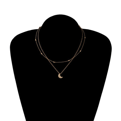 European and American cross-border jewelry, moon simple tide girl, street photography necklace, copper peach heart multi-layered collarbone necklace