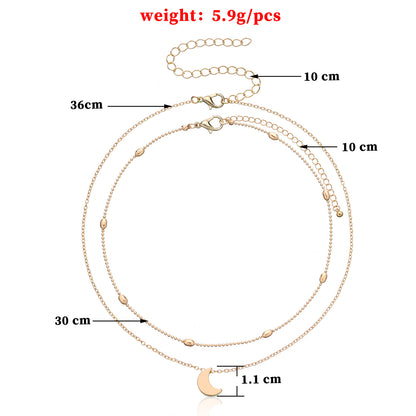 European and American cross-border jewelry, moon simple tide girl, street photography necklace, copper peach heart multi-layered collarbone necklace