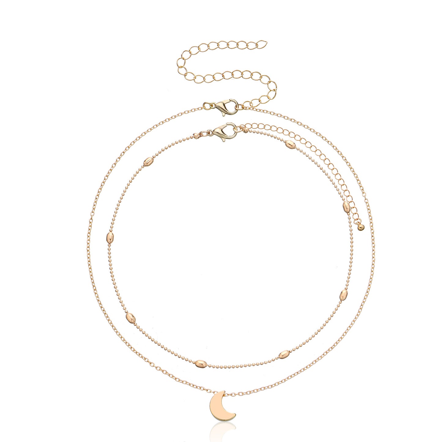 European and American cross-border jewelry, moon simple tide girl, street photography necklace, copper peach heart multi-layered collarbone necklace