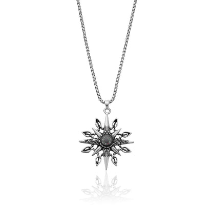 European and American cross-border jewelry, fashion personality, compass pendant necklace, floral punk rock men's and women's long necklace