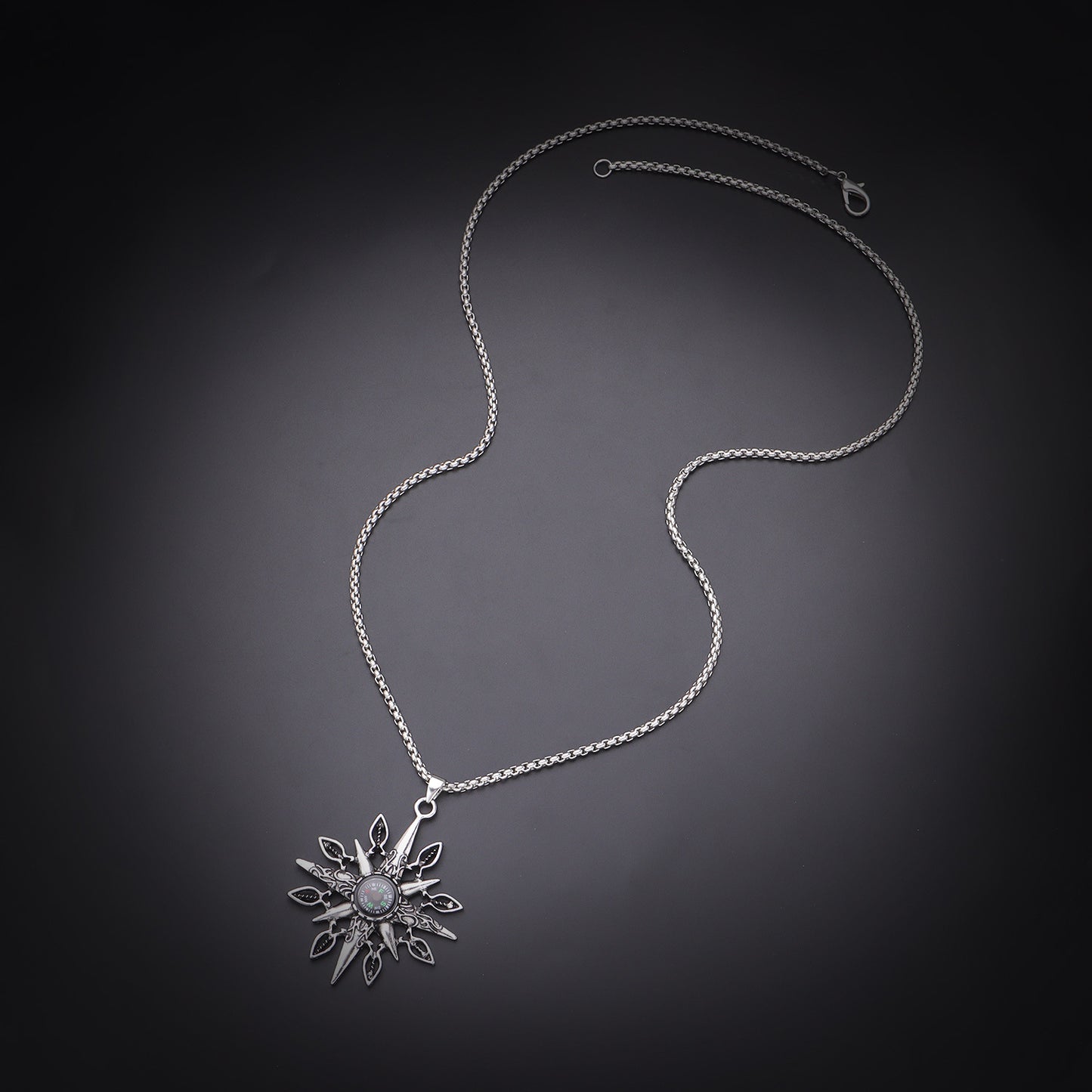 European and American cross-border jewelry, fashion personality, compass pendant necklace, floral punk rock men's and women's long necklace