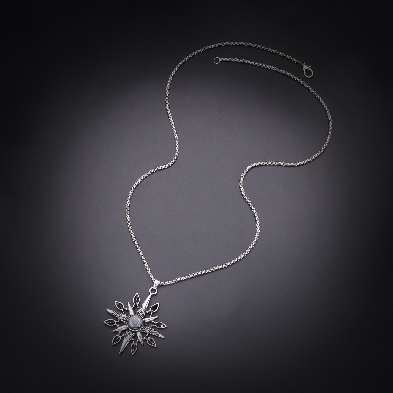 European and American cross-border jewelry, fashion personality, compass pendant necklace, floral punk rock men's and women's long necklace