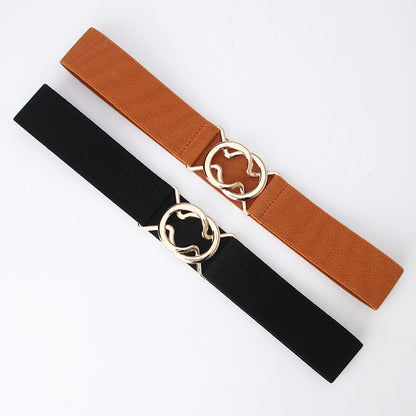 New Arrival Single Circle Black Japanese Simple Elastic Girdle Ladies Dress Slim Belt Ring Buckle Girdle
