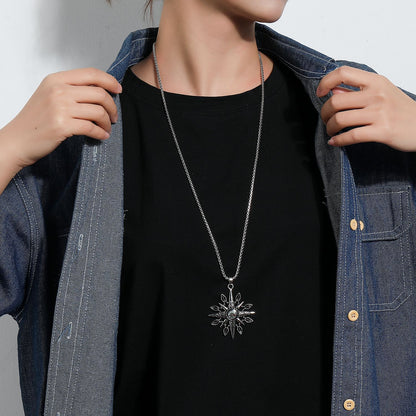 European and American cross-border jewelry, fashion personality, compass pendant necklace, floral punk rock men's and women's long necklace