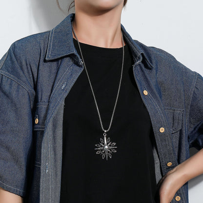 European and American cross-border jewelry, fashion personality, compass pendant necklace, floral punk rock men's and women's long necklace