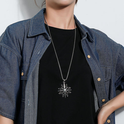 European and American cross-border jewelry, fashion personality, compass pendant necklace, floral punk rock men's and women's long necklace