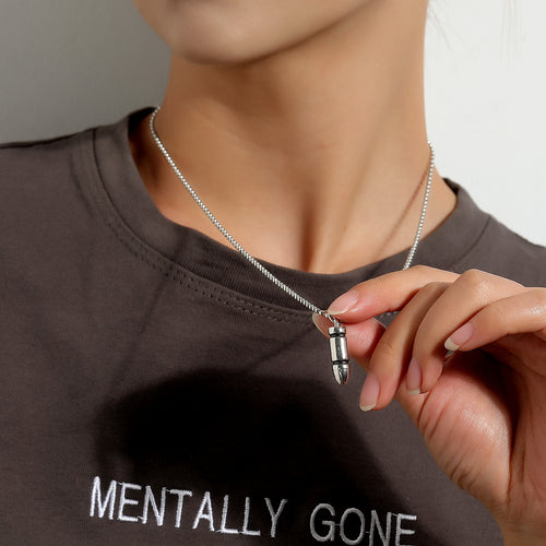 European and American cross-border jewelry, cool trend, bullet pendant necklace, women's punk, versatile, simple beaded chain necklace