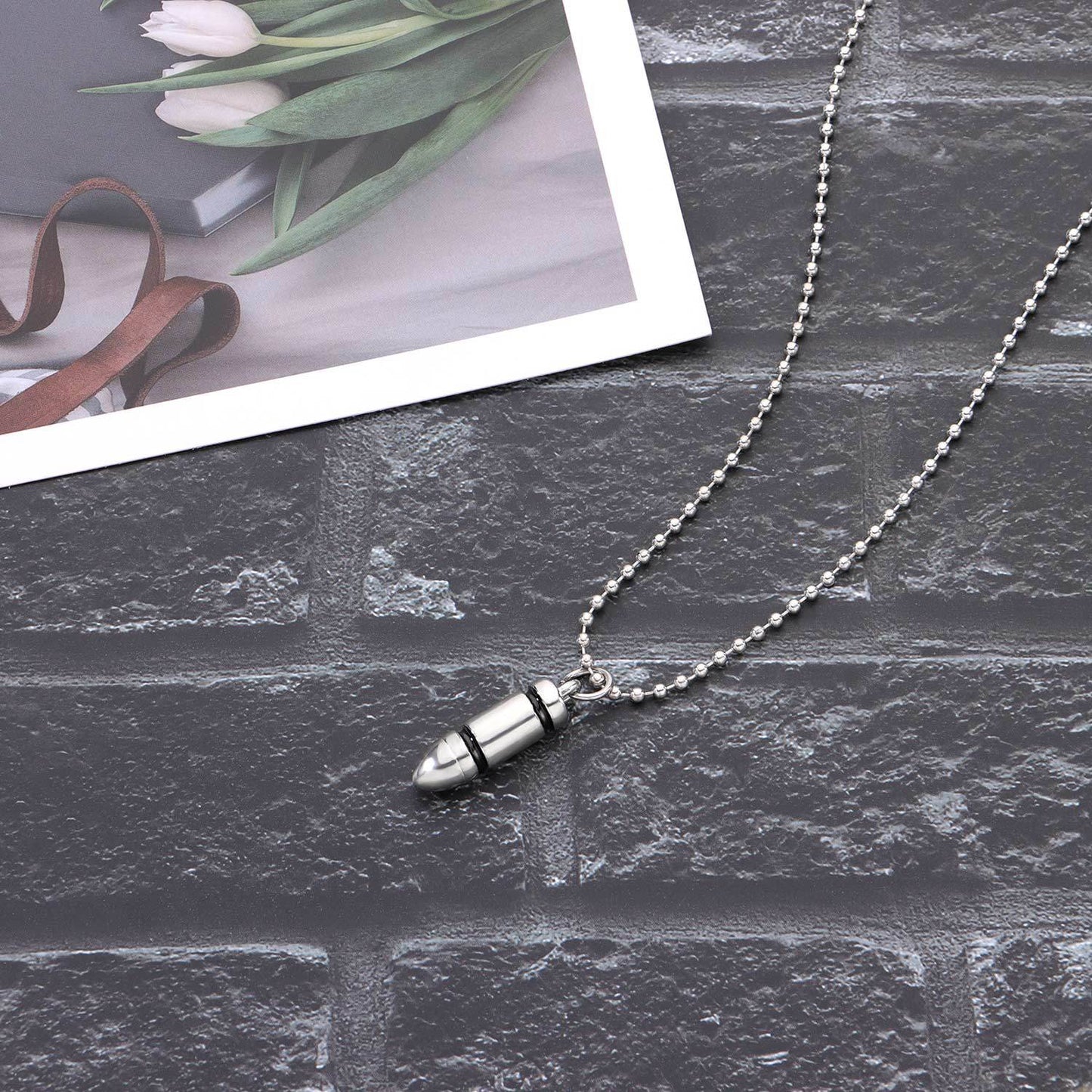 European and American cross-border jewelry, cool trend, bullet pendant necklace, women's punk, versatile, simple beaded chain necklace