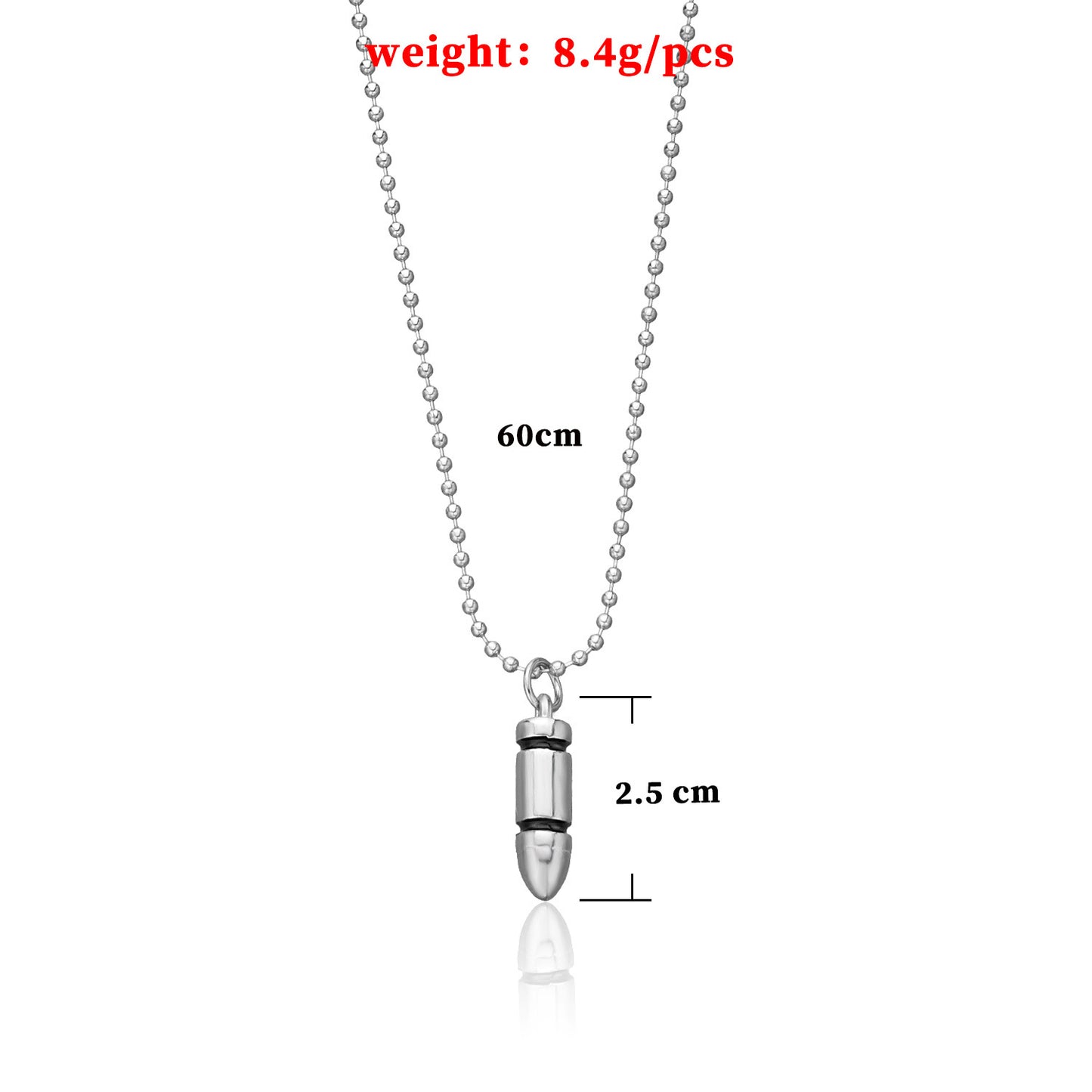 European and American cross-border jewelry, cool trend, bullet pendant necklace, women's punk, versatile, simple beaded chain necklace