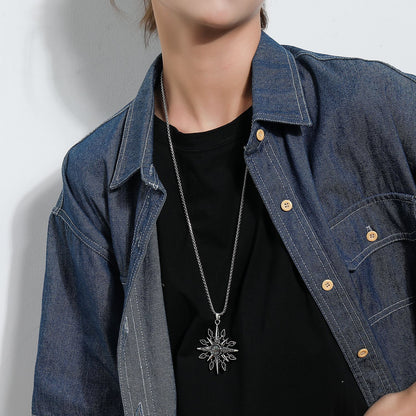European and American cross-border jewelry, fashion personality, compass pendant necklace, floral punk rock men's and women's long necklace