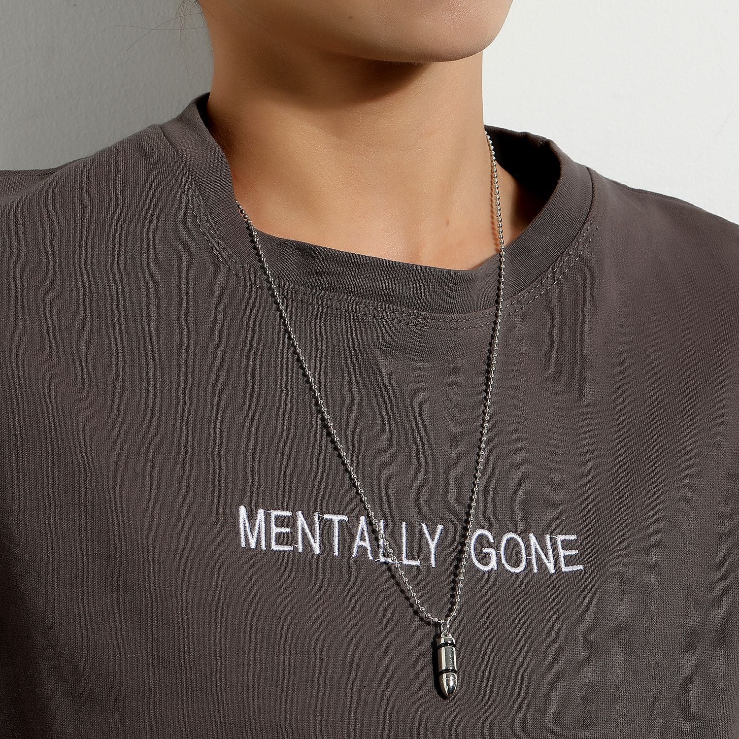 European and American cross-border jewelry, cool trend, bullet pendant necklace, women's punk, versatile, simple beaded chain necklace