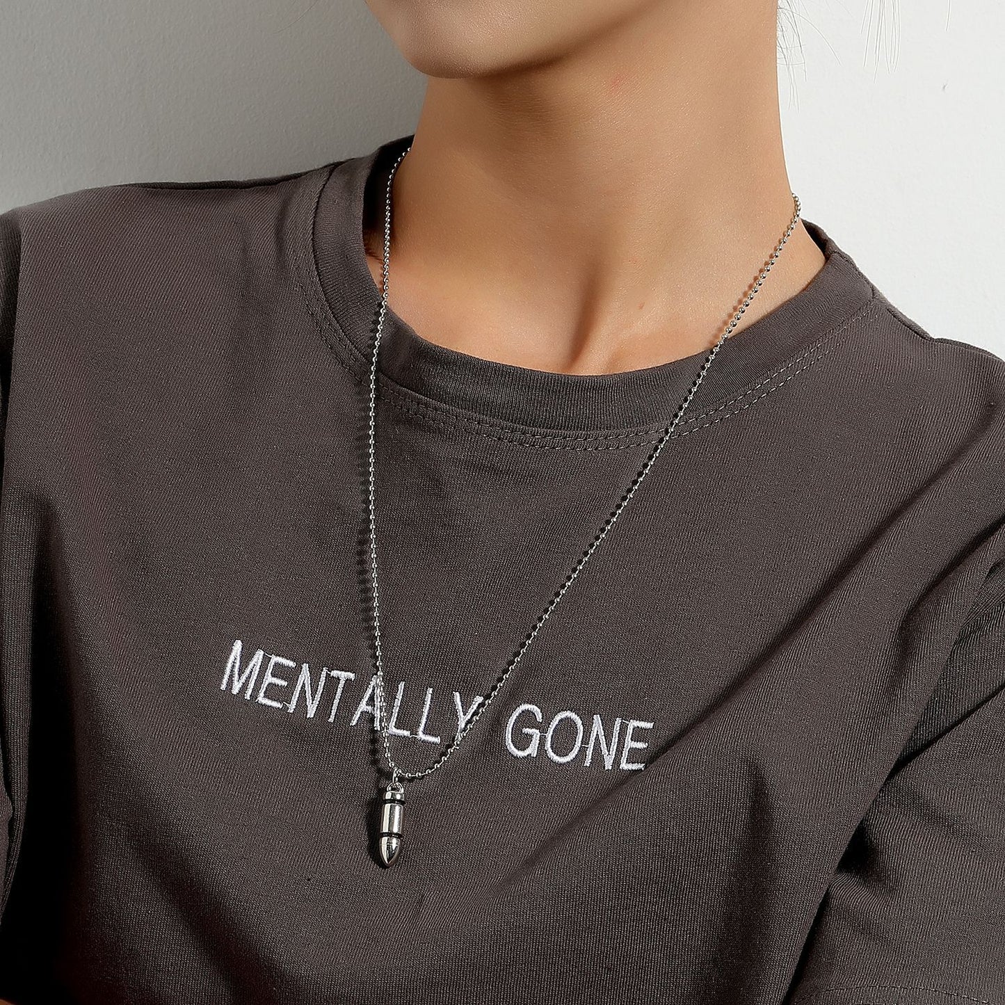 European and American cross-border jewelry, cool trend, bullet pendant necklace, women's punk, versatile, simple beaded chain necklace