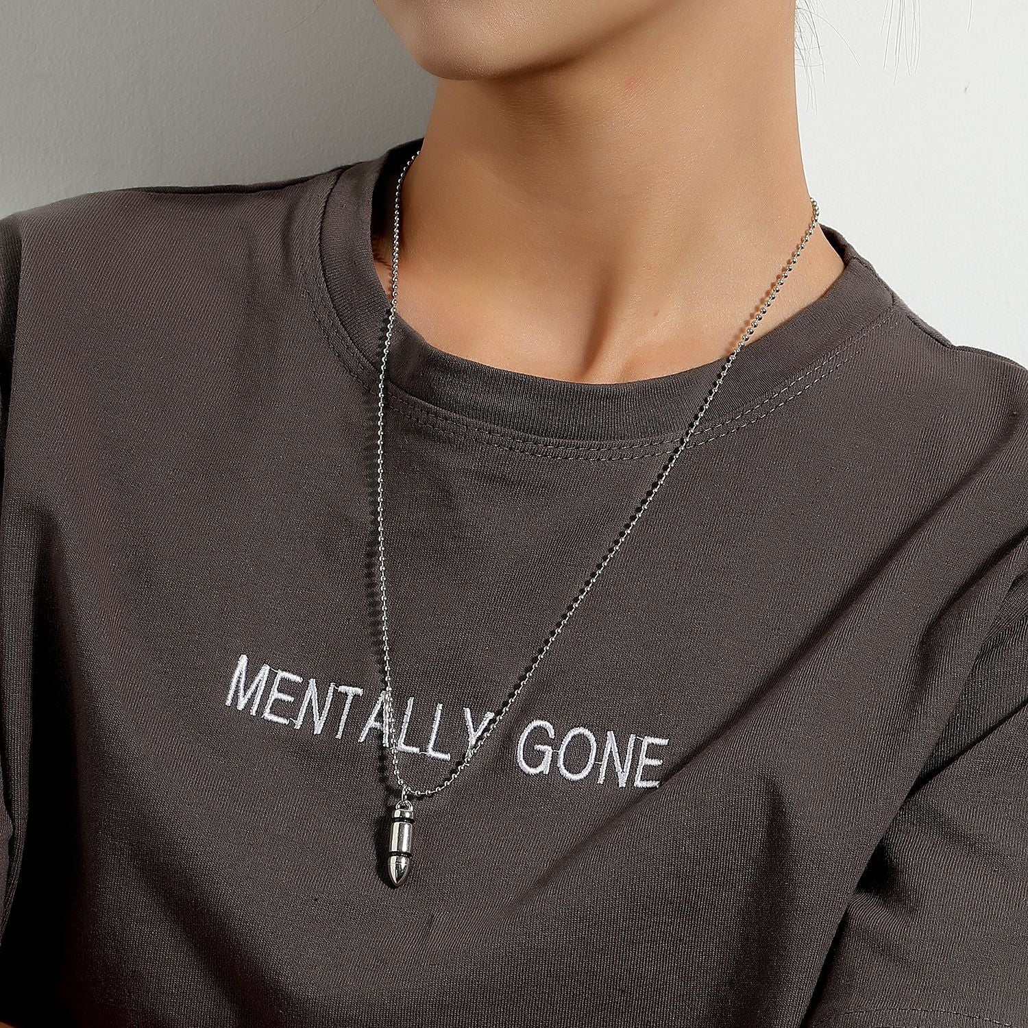 European and American cross-border jewelry, cool trend, bullet pendant necklace, women's punk, versatile, simple beaded chain necklace