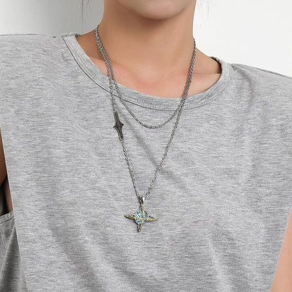 European and American cross-border jewelry, ins, hip-hop, full of diamonds, design, planet universe necklace, retro double-layered trendy brand men's and women's necklaces