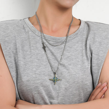European and American cross-border jewelry, ins, hip-hop, full of diamonds, design, planet universe necklace, retro double-layered trendy brand men's and women's necklaces