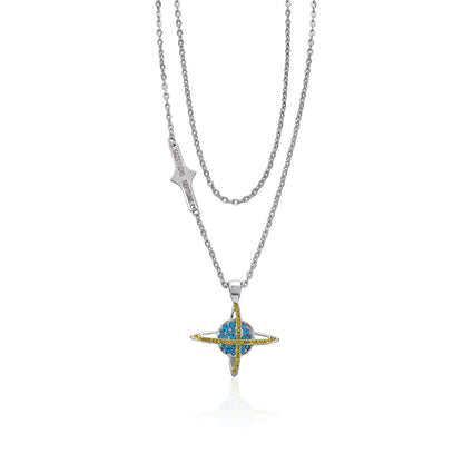 European and American cross-border jewelry, ins, hip-hop, full of diamonds, design, planet universe necklace, retro double-layered trendy brand men's and women's necklaces