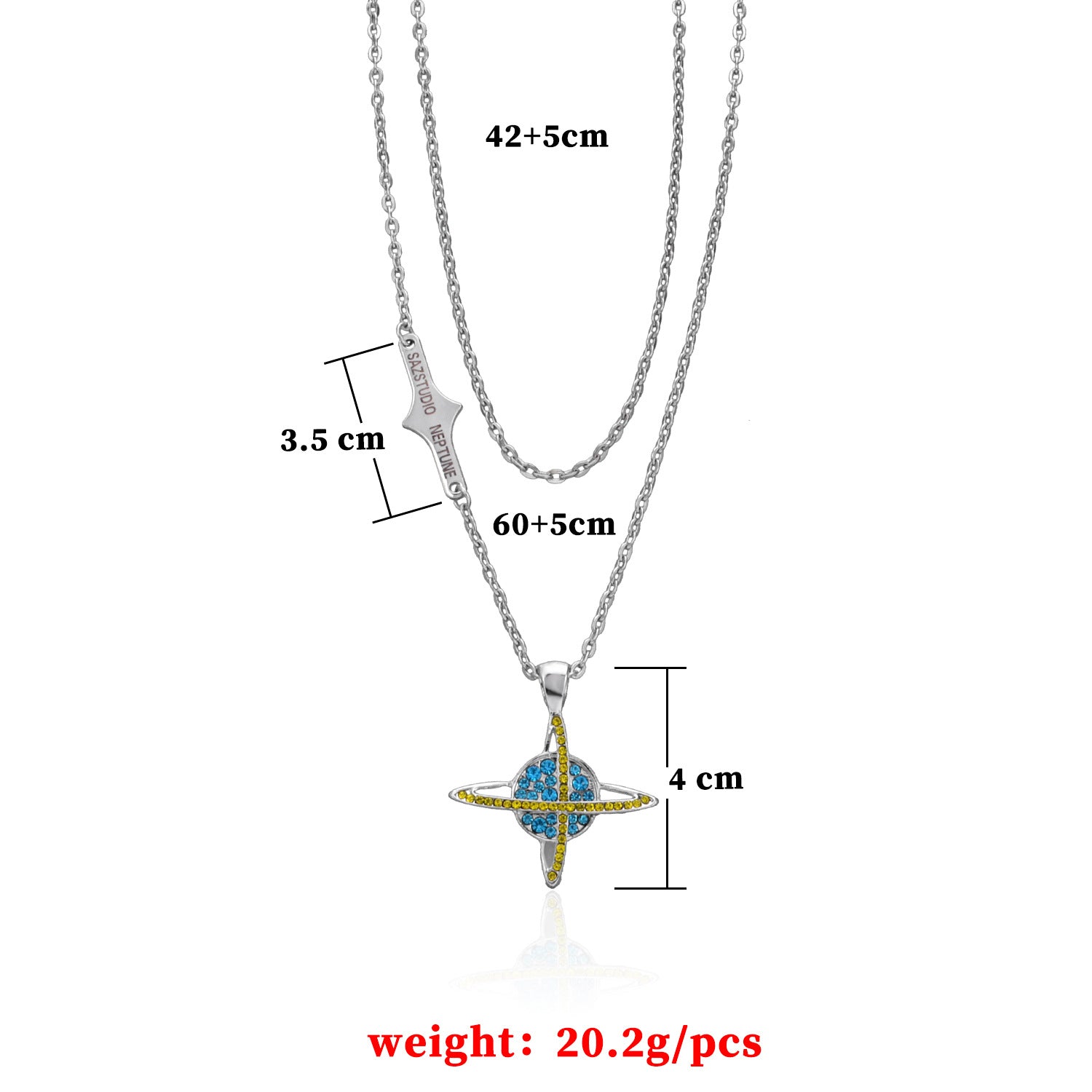 European and American cross-border jewelry, ins, hip-hop, full of diamonds, design, planet universe necklace, retro double-layered trendy brand men's and women's necklaces