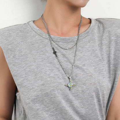 European and American cross-border jewelry, ins, hip-hop, full of diamonds, design, planet universe necklace, retro double-layered trendy brand men's and women's necklaces