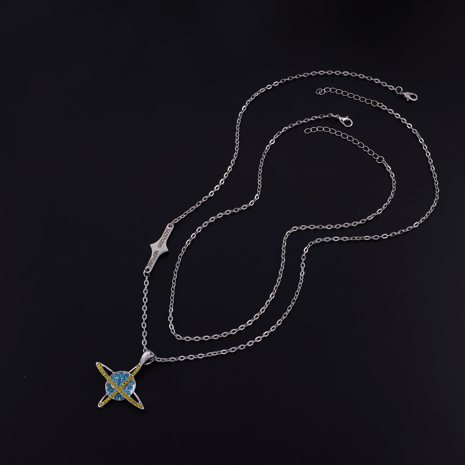 European and American cross-border jewelry, ins, hip-hop, full of diamonds, design, planet universe necklace, retro double-layered trendy brand men's and women's necklaces