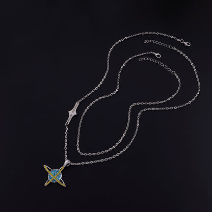 European and American cross-border jewelry, ins, hip-hop, full of diamonds, design, planet universe necklace, retro double-layered trendy brand men's and women's necklaces