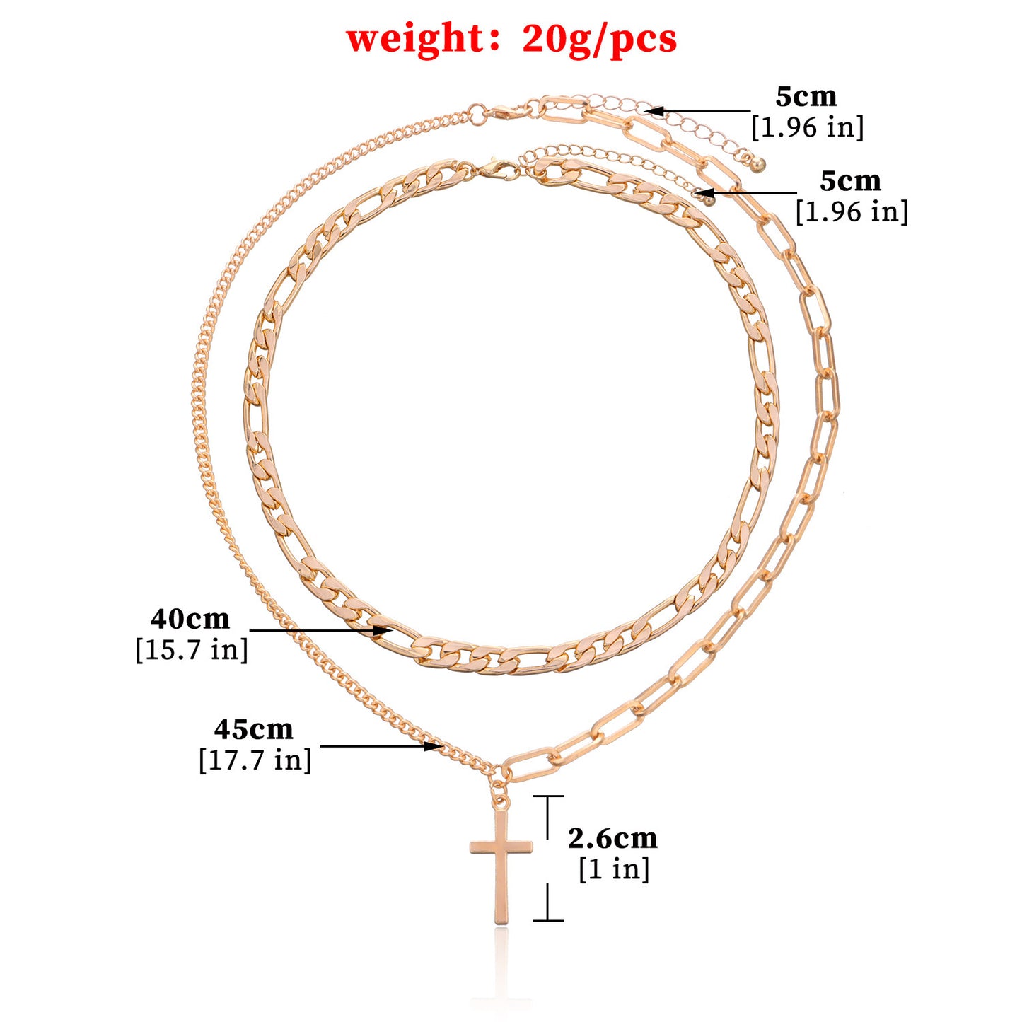 European and American cross-border jewelry women's vintage geometric cross pendant necklace hip hop fashion new double-layer necklace