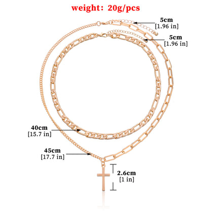 European and American cross-border jewelry women's vintage geometric cross pendant necklace hip hop fashion new double-layer necklace