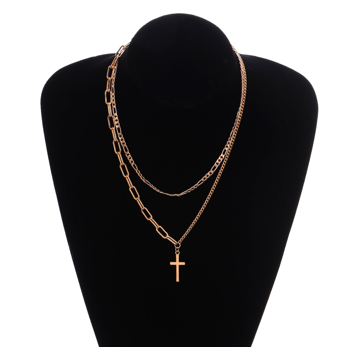 European and American cross-border jewelry women's vintage geometric cross pendant necklace hip hop fashion new double-layer necklace