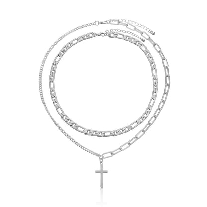 European and American cross-border jewelry women's vintage geometric cross pendant necklace hip hop fashion new double-layer necklace