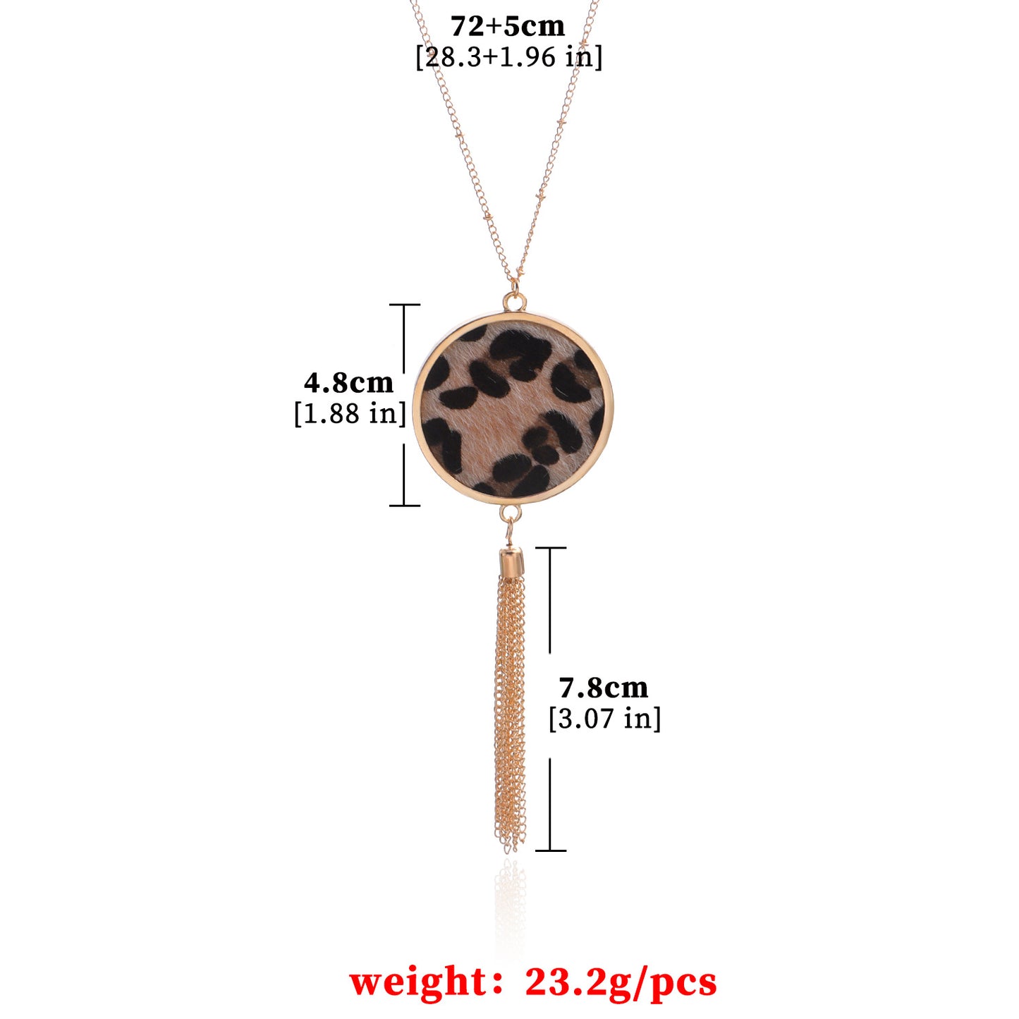 European and American cross-border jewelry, creative leopard print disc pendant necklace, women's hip-hop retro long tassel sweater necklace