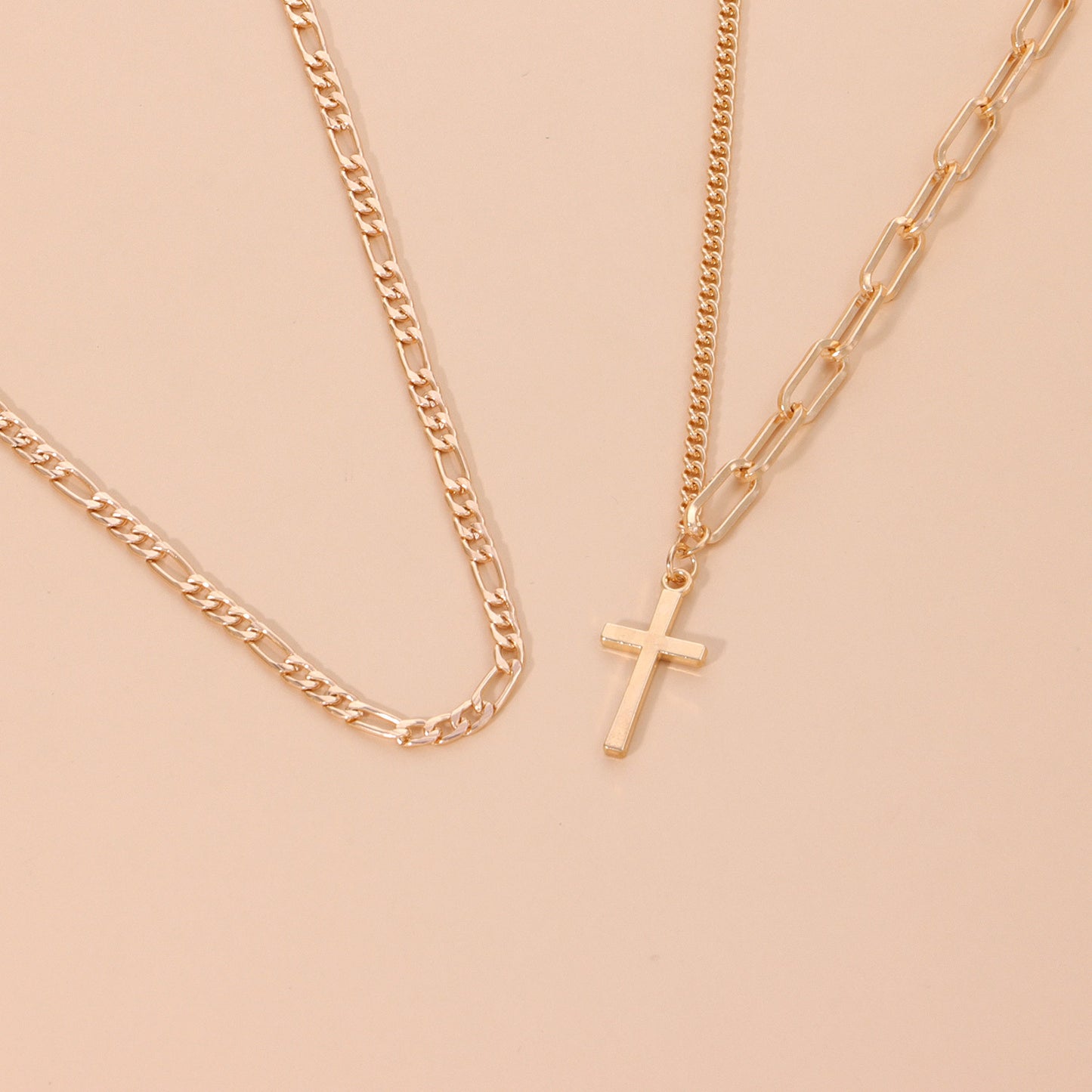 European and American cross-border jewelry women's vintage geometric cross pendant necklace hip hop fashion new double-layer necklace