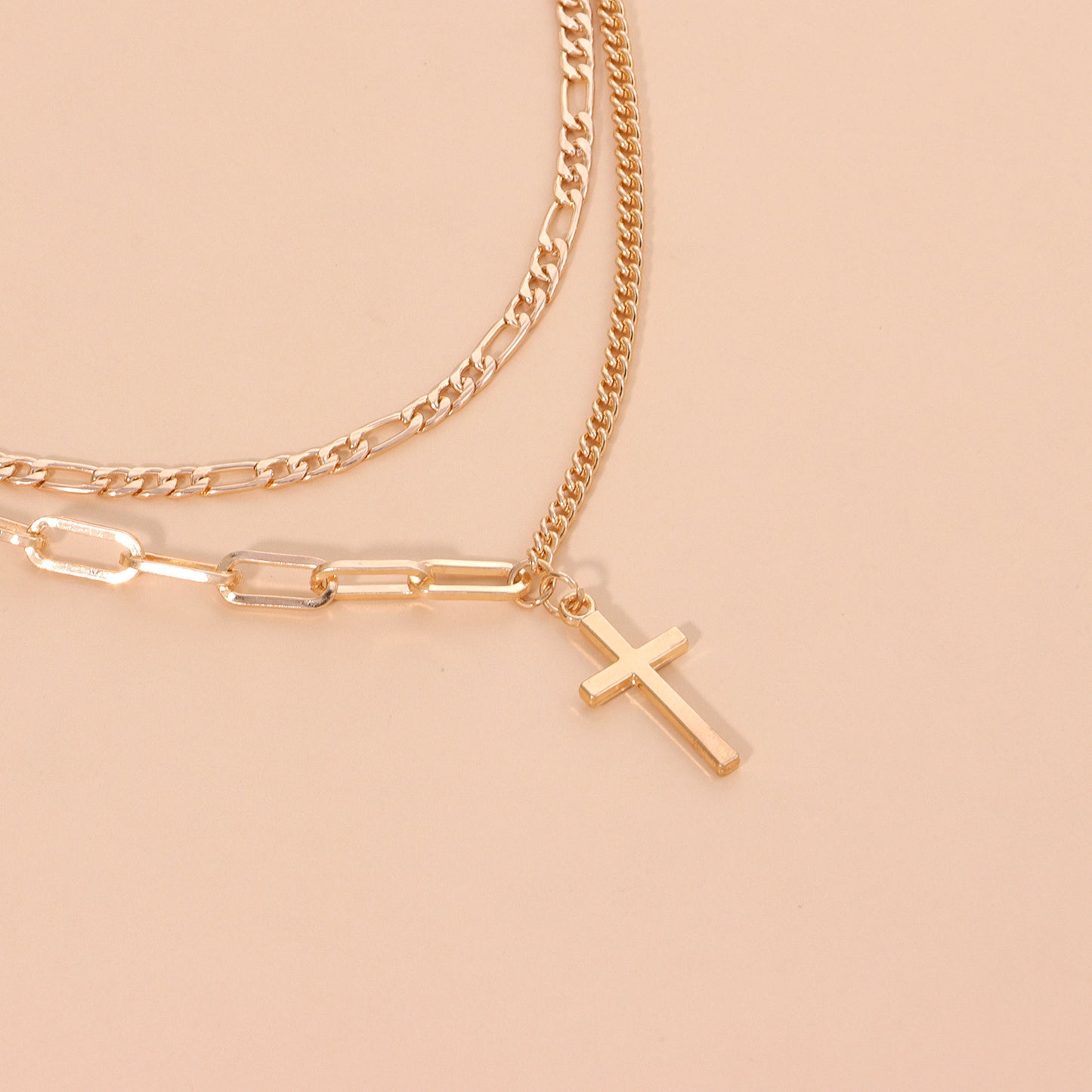 European and American cross-border jewelry women's vintage geometric cross pendant necklace hip hop fashion new double-layer necklace