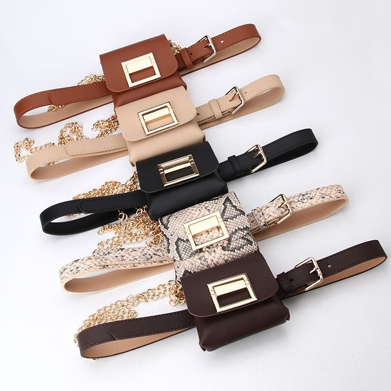 Fashion Women's Belt Gold Chain Pouch Shoulder Bag Detachable Spot All Seasons Universal Decorative Belt Bag