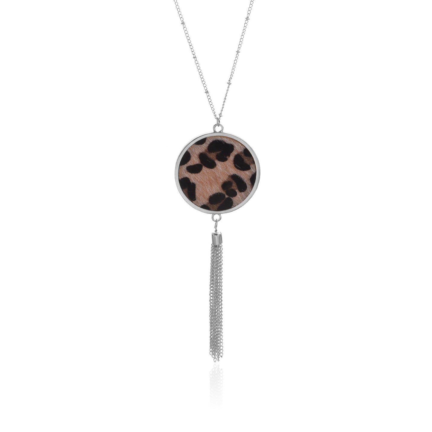 European and American cross-border jewelry, creative leopard print disc pendant necklace, women's hip-hop retro long tassel sweater necklace