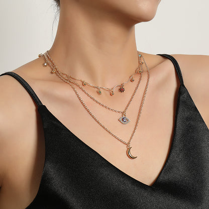 European and American cross-border jewelry, elbow full of diamond eyes, crescent moon pendant necklace, women's hot selling trendy flowers, personalized necklaces