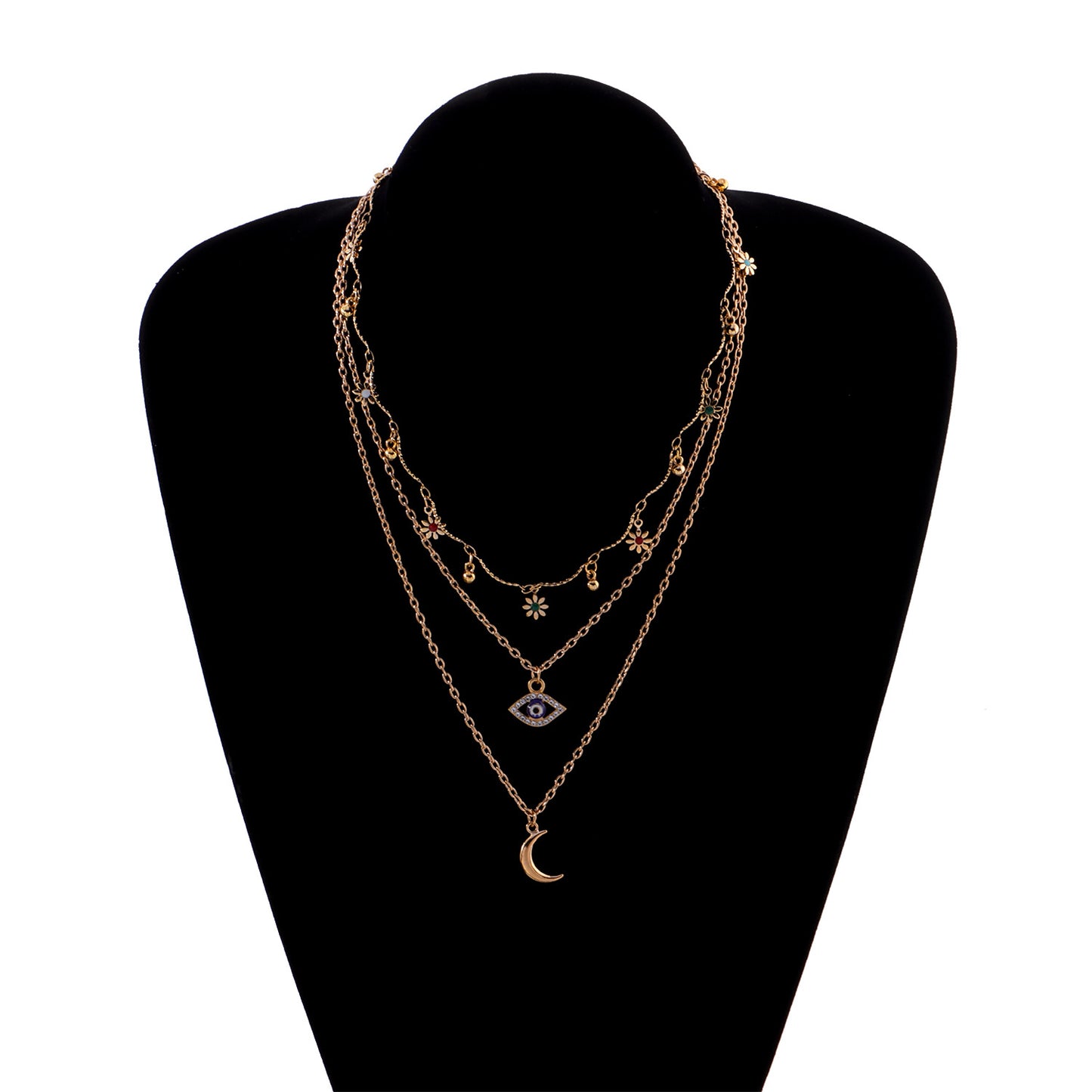 European and American cross-border jewelry, elbow full of diamond eyes, crescent moon pendant necklace, women's hot selling trendy flowers, personalized necklaces