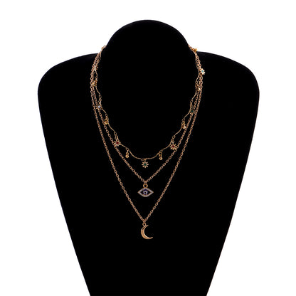 European and American cross-border jewelry, elbow full of diamond eyes, crescent moon pendant necklace, women's hot selling trendy flowers, personalized necklaces