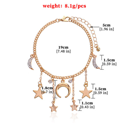 European and American cross-border jewelry Exaggerated hip-hop trendy full diamond crescent bracelet Women's personality niche pentagram bracelet