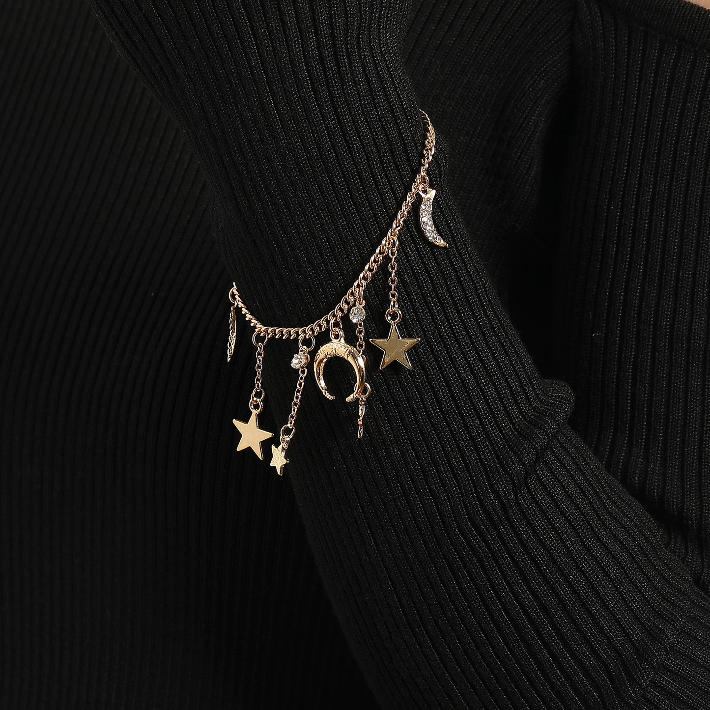 European and American cross-border jewelry Exaggerated hip-hop trendy full diamond crescent bracelet Women's personality niche pentagram bracelet