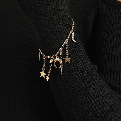 European and American cross-border jewelry Exaggerated hip-hop trendy full diamond crescent bracelet Women's personality niche pentagram bracelet