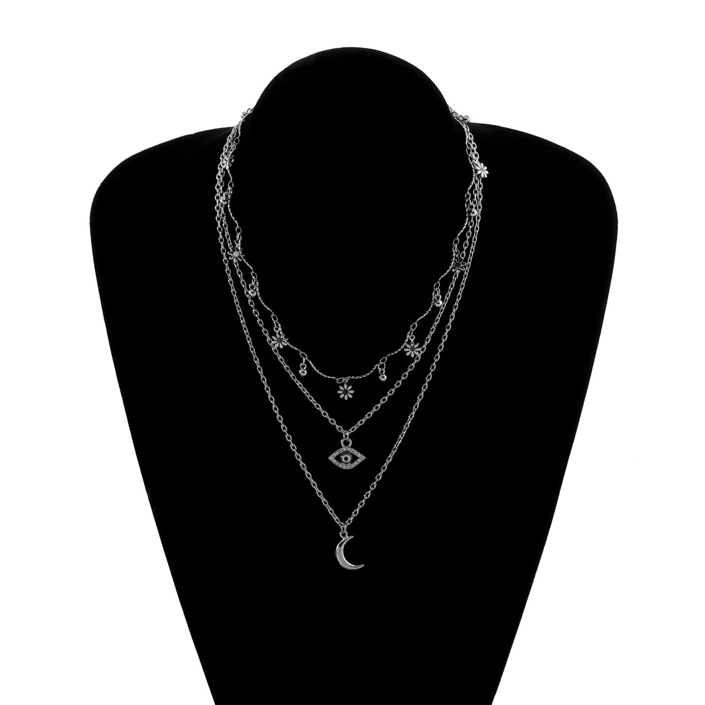 European and American cross-border jewelry, elbow full of diamond eyes, crescent moon pendant necklace, women's hot selling trendy flowers, personalized necklaces