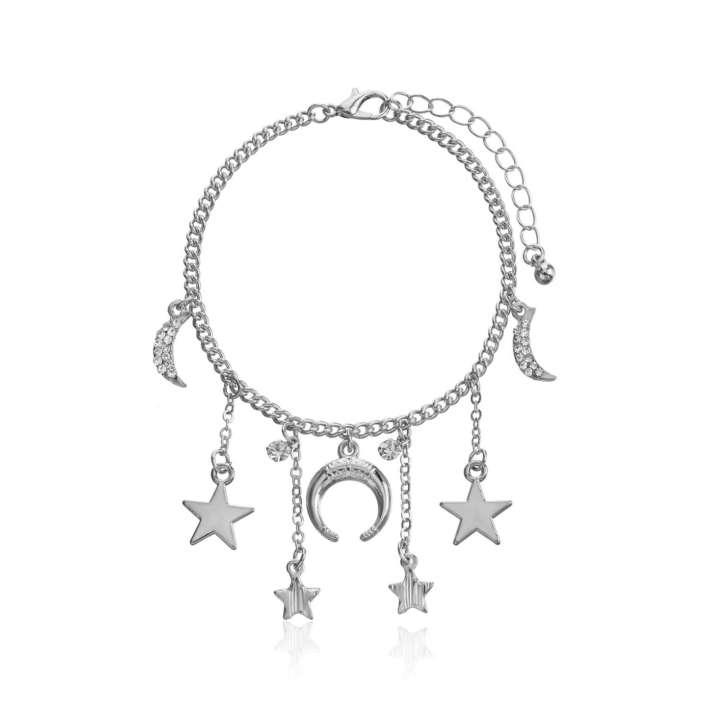 European and American cross-border jewelry Exaggerated hip-hop trendy full diamond crescent bracelet Women's personality niche pentagram bracelet