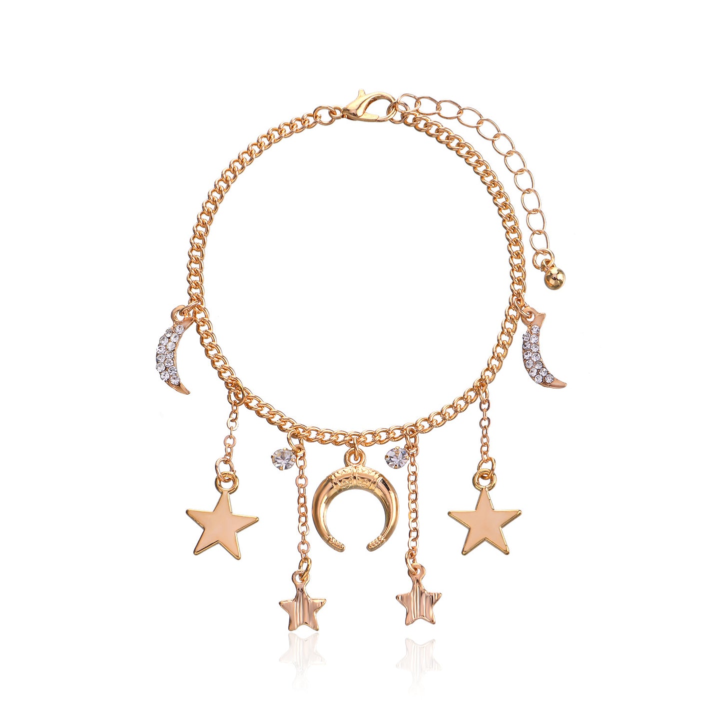European and American cross-border jewelry Exaggerated hip-hop trendy full diamond crescent bracelet Women's personality niche pentagram bracelet