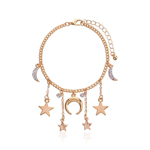 European and American cross-border jewelry Exaggerated hip-hop trendy full diamond crescent bracelet Women's personality niche pentagram bracelet
