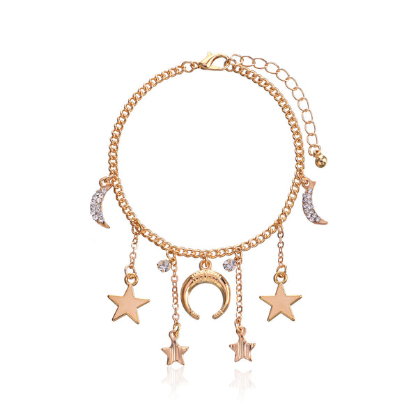 European and American cross-border jewelry Exaggerated hip-hop trendy full diamond crescent bracelet Women's personality niche pentagram bracelet | Ciaura