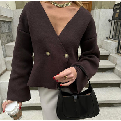 CozyLuxe - Cardigan de malha lisa de manga comprida