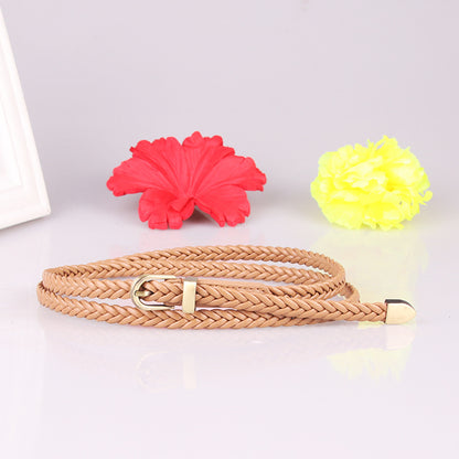 New hand-woven belt women's pin buckle versatile thin belt women's rope belt decoration factory direct 616