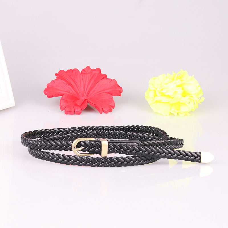New hand-woven belt women's pin buckle versatile thin belt women's rope belt decoration factory direct 616